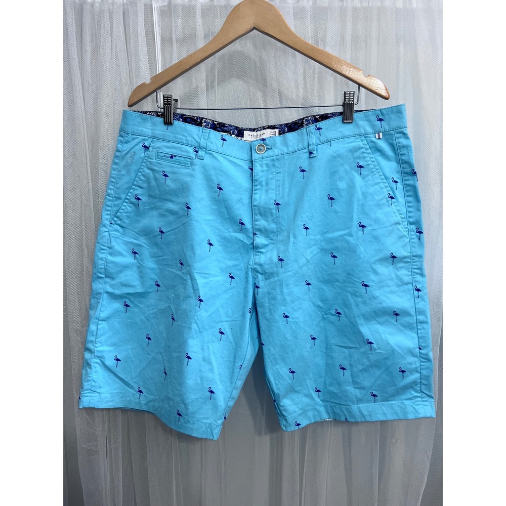 Cactus Man Ricky Singh Mens Flamingo Print Chino Shorts Blue Turquoise Size 38